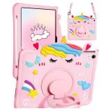 Gurgitat for iPad A16 Case/10th Generation Case - Girls Girly Teens Cute Cartoon Unicorn Silicone 10.9 Inch 2022 Tablet Cover with Rotating Stand & Strap for iPad 11th 11 Inch 2025