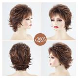 TISHINING Short Mixed Brown Curly Wigs for Women Layered Red Brown Pixie Cut Wig with Bangs Heat Synthetic Short Hair Wigs for White Women Natural Looking Daily Party Wig