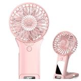 QQT Mini Handheld Fan,4 Speed Adjustable Portable Battery Operated Fans,USB Rechargeable Desk Fan with Mirror,Max 20 Hrs Hand Fan For Travel Office Outdoor Women Men (Pink)