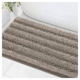 H.VERSAILTEX Bath Mats for Bathroom Non Slip Extra Thick Chenille Striped Bath Rug 24" x 36" Absorbent Non Skid Fluffy Soft Shaggy Rugs Washable Dry Fast Plush Mats for Indoor, Bath Room, Tub - Taupe