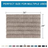 H.VERSAILTEX Bath Mats for Bathroom Non Slip Extra Thick Chenille Striped Bath Rug 24" x 36" Absorbent Non Skid Fluffy Soft Shaggy Rugs Washable Dry Fast Plush Mats for Indoor, Bath Room, Tub - Taupe