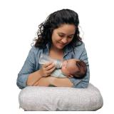 Boppy Nursing Pillow - Ergonomic Bottle & Breastfeeding Pillow with High, Firm, Large Area, Water-Repellent Cushion with Washable Cover; Baby Safety Alliance Verified - Cream Retro Squiggles