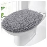 OLANLY Soft Chenille Bathroom Toilet Lid Cover, Machine Washable Seat Covers, 17.5x15, Stays in Place Rubber Backing, Fits Most Round, Elongated and Oblong Lids, Accessories Decor, Gray