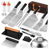 SouAny Blackstone Griddle Accessories Kit, 27Pcs Grilling Accessories Set for Blackstone and Camp Chef, Flat Top Grill Accessories Set with Spatulas, Scraper, Grill Press, Basting Cover for BBQ