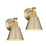 FEMILA Bathroom Light Fixtures 2 Pack, Antique Brass Vanity Light with Hammered Metal Shade, 2-Lights Bath Wall Mounted Lights Wall Lamp for Mirror Kitchen Bedroom, 4FG59B-2 BG