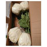 Briful Autumn Artificial Chrysanthemums Ball Flowers 6 Large Heads Mums Stems Cream White Fake Hydrangea Flowers Bridal Wedding Bouquet for Home Garden Party Wedding Decoration, Set of 4