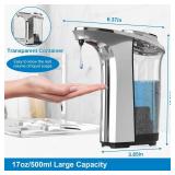 PZOTRUF Automatic Soap Dispenser, Touchless Dish Soap Dispenser 17oz/500ml with Infrared Sensor, 5 Adjustable Soap Levels, Liquid Dispenser for Bathroom Kitchen (Silver)