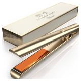 Giacomucci Titanelli 2 in 1 Titanium Hair Straightener and Curler | 100% Pure Ti-Thermal Technology Flat Iron | 1-Inch Professional Styling | Available in Black, Gold, and Pink (Gold)