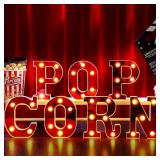 Aurelema Popcorn Light up Letters Sign Party Decorations Battery Powered Marquee Lighted Sign LED Alphabet Letter Lights for Night Party Tabletop Decor Supplies