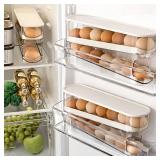 Erichbow Auto Rolling Fridge Egg Organizer, Space Saving Eggs Dispenser for Refrigerator Storager, Home Egg Holder, 1 pack