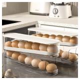 Erichbow Auto Rolling Fridge Egg Organizer, Space Saving Eggs Dispenser for Refrigerator Storager, Home Egg Holder, 1 pack