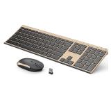 Wireless Keyboard and Mouse, Vssoplor 2.4GHz Rechargeable Compact Quiet Full-Size Keyboard and Mouse Combo with Nano USB Receiver for Windows, Laptop, PC, Notebook-Black Gold