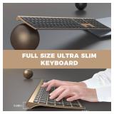 Wireless Keyboard and Mouse, Vssoplor 2.4GHz Rechargeable Compact Quiet Full-Size Keyboard and Mouse Combo with Nano USB Receiver for Windows, Laptop, PC, Notebook-Black Gold
