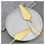 Gold Pie Server Stainless Steel, HOFTEN Cake Pie Pastry Server Set of 5, Professional Dessert Server For Cake Cheese Pie Pizza and more, Serrated Cake Knife ï¼8.93inch Length)