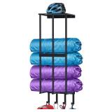 Camping Chair Wall Storage for Garage, Metal Camping Chair Storage Rack Wall Holder, Floating Shelf, 4 Hooks, Stainless Steel, Beach Chair Rack, Umbrella Holder, Garage Chair Organizer, Matte Black