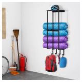 Camping Chair Wall Storage for Garage, Metal Camping Chair Storage Rack Wall Holder, Floating Shelf, 4 Hooks, Stainless Steel, Beach Chair Rack, Umbrella Holder, Garage Chair Organizer, Matte Black