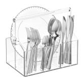 Chivalral Acrylic Utensil Holder - Silverware Organizer for Kitchen, Table, Indoor Outdoor Use Space-Saving, For Buffet, Picnic Party
