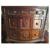 PAIR OF WOODEN 4 DRAWER NIGHTSTANDS WITH MARBLE LIKE TOP PAIR OF WOODEN 4 DRAWER NIGHTSTANDS WITH MARBLE LIKE TOP