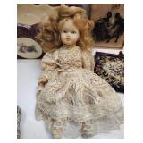 CERAMIC LETTER BOX, VICTORIAN PICTURE, POCKET PURSE, METAL BREAD CRUMB TRAYS ( MADE IN OCCUPIED JAPAN)  PORCELAIN DOLL 9" CERAMIC LETTER BOX, VICTORIAN PICTURE, POCKET PURSE, METAL BREAD CRUMB TRAYS ( MADE IN OCCUPIED JAPAN)  PORCELAIN DOLL 9"