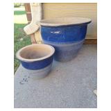 Blue Glazed Ceramic Garden Planters Set Blue Glazed Ceramic Garden Planters Set