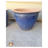 Large Blue Ceramic Planter with Leaf Design Large Blue Ceramic Planter with Leaf Design