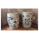 Pair Ceramic Painted Chinese Floral Garden Stools Pair Ceramic Painted Chinese Floral Garden Stools