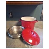 Red Enamel Stock Pot with Steamer Insert Red Enamel Stock Pot with Steamer Insert