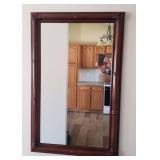 Cherry Wood Entry Hall Curio Cabinet with Glass Doors 32in W x 18in D x 32in T & Matching Mirror 26in W x 40in T - From Haverty