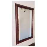 Cherry Wood Entry Hall Curio Cabinet with Glass Doors 32in W x 18in D x 32in T & Matching Mirror 26in W x 40in T - From Haverty