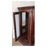 Cherry Wood Entry Hall Curio Cabinet with Glass Doors 32in W x 18in D x 32in T & Matching Mirror 26in W x 40in T - From Haverty