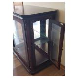 Cherry Wood Entry Hall Curio Cabinet with Glass Doors 32in W x 18in D x 32in T & Matching Mirror 26in W x 40in T - From Haverty