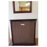 Cherry Wood Entry Hall Curio Cabinet with Glass Doors 32in W x 18in D x 32in T & Matching Mirror 26in W x 40in T - From Haverty