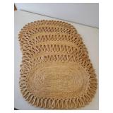 Oval Woven Jute Place Mats, Woven Bamboo Serving Tray, 2 Large Glazed Pottery Vases, and Metal Floral Wall Decor