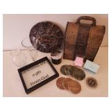 Triple Wine Bottle Caddy, Cog Design B/O Wall Clock, "Girlfriends" Wall Decor, Glass/Crystal Vases, Thirsty Stone Coasters, Votives, Wax Melts, & Rue 21 3-Wick Candle