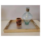 Metal Cottage Candle Lantern, Molded Wall/Over Door Plaque, Gold Serving Tray, Round Placemats, & Wood and Glass Decor