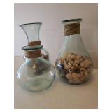 3 Large Heavy Green Glass Urn Vases with Potpourri