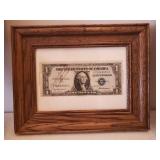 Signed/Framed Miss Kanas Centennial Dollar Bill, Pair of Wall Hanger Flower Jars with Lights, Ceramic Tile Coasters, and Goodwood Teak Serving Tray with Ceramic Insert & Glass Cheese Dome