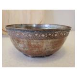 Vintage Hammered Copper Serving Bowl, Pair of Hammered Copper Wine Glass Coolers, Full Apron, Drink Recipe Bar Towel, Woven Condiment/Utensil Caddy, and Wooden Pizza Board