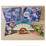 3 Canvas Art Paintings and 3 Seasonal Garden Flags