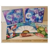 3 Canvas Art Paintings and 3 Seasonal Garden Flags