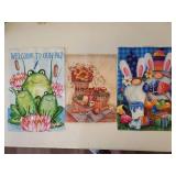 3 Canvas Art Paintings and 3 Seasonal Garden Flags