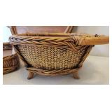 Set of 3 - Matching Woven Bamboo Handled Servers - Biscuit/Bread Basket, Rectangle Tray and Round Tray