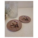 Partylite Crystal Votive Lantern, Cut Crystal Pillar Jar, Brass Candle Stand, Thirsty Stone Coasters, and Colored & Clear Glass Vases