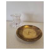 Partylite Crystal Votive Lantern, Cut Crystal Pillar Jar, Brass Candle Stand, Thirsty Stone Coasters, and Colored & Clear Glass Vases