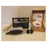 Tablet Screen Magnifier Stand, Emerson Research Smart Set Dual Alarm Clock/Radio, Extension Cord, Wireless Charging Station, and FireEx Smoke Alarm NIB