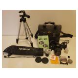 CANON EOS Rebel XS Camera with Manual, Accessories, 3 Rolls of 400 Color Film & Case, Large Adjustable Camera Tripod, and Targus Camera Tripod in Case