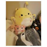 3 Fall/Halloween Throw/Lap Blankets and Collection of Plush "SquishMallows" - in Zippered Storage Bag