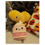 3 Fall/Halloween Throw/Lap Blankets and Collection of Plush "SquishMallows" - in Zippered Storage Bag