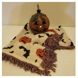 Cast Iron Double Sided Hanging/or Sitting Jack-O-Lantern - Holds Votive Candle/Light, and Woven Halloween Throw Blanket