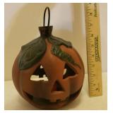 Cast Iron Double Sided Hanging/or Sitting Jack-O-Lantern - Holds Votive Candle/Light, and Woven Halloween Throw Blanket